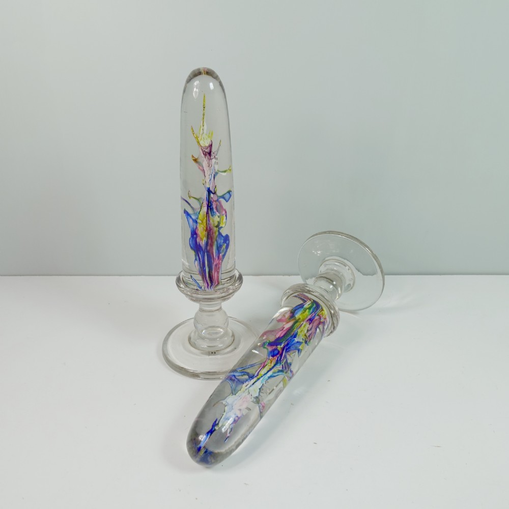 PAIR OF 19TH C GLASS OBELISKS View III