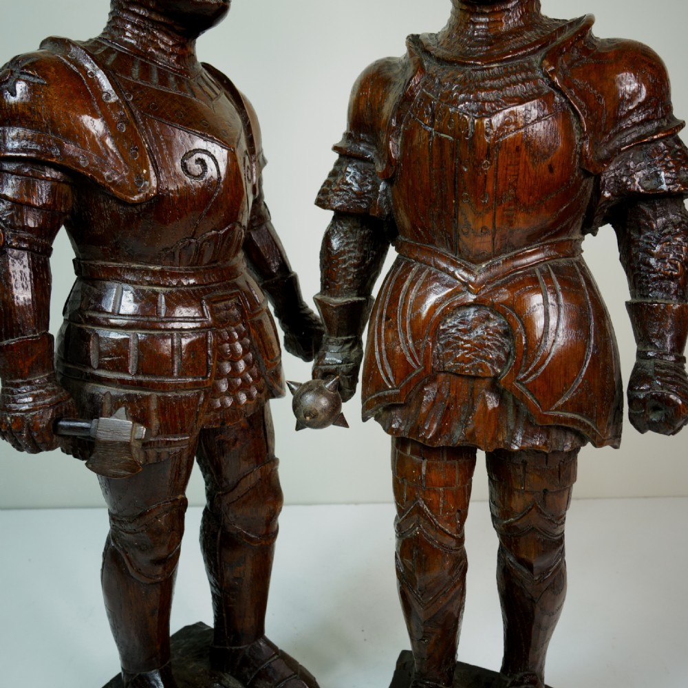 PAIR OF 19TH C CARVED OAK KNIGHTS View II