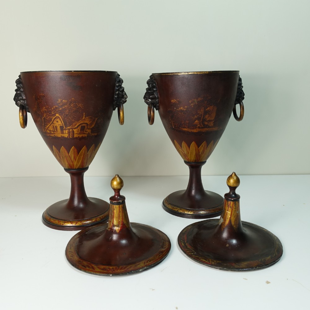 PAIR OF 19TH C TOLE CHESTNUT URNS View IV