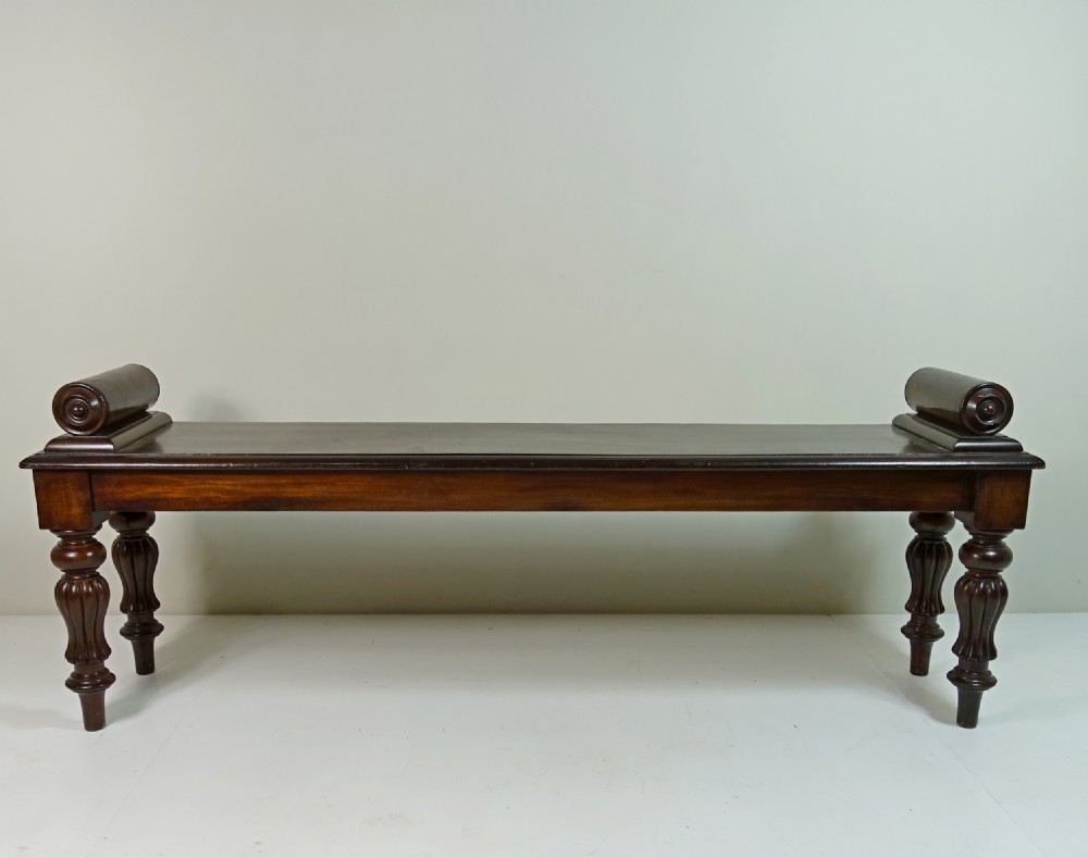 LONG 19TH C MAHOGANY HALL BENCH