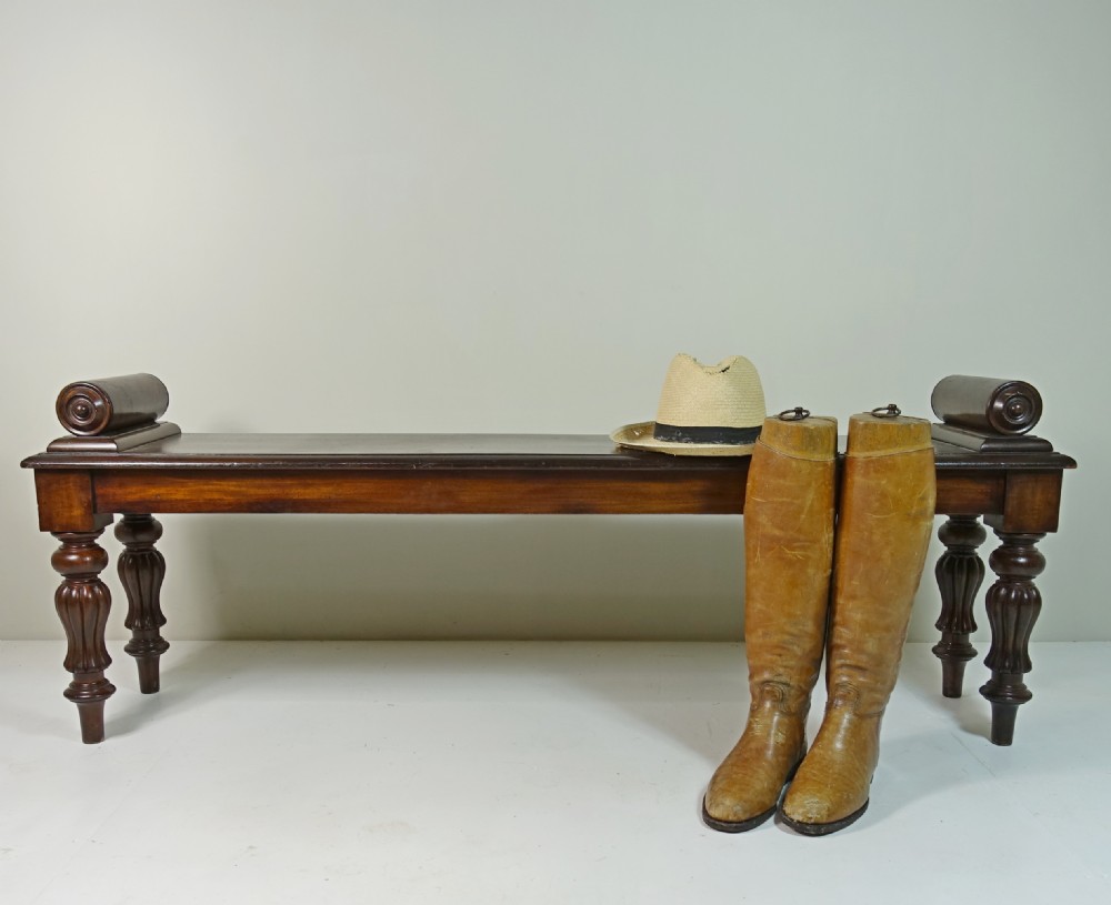LONG 19TH C MAHOGANY HALL BENCH View II