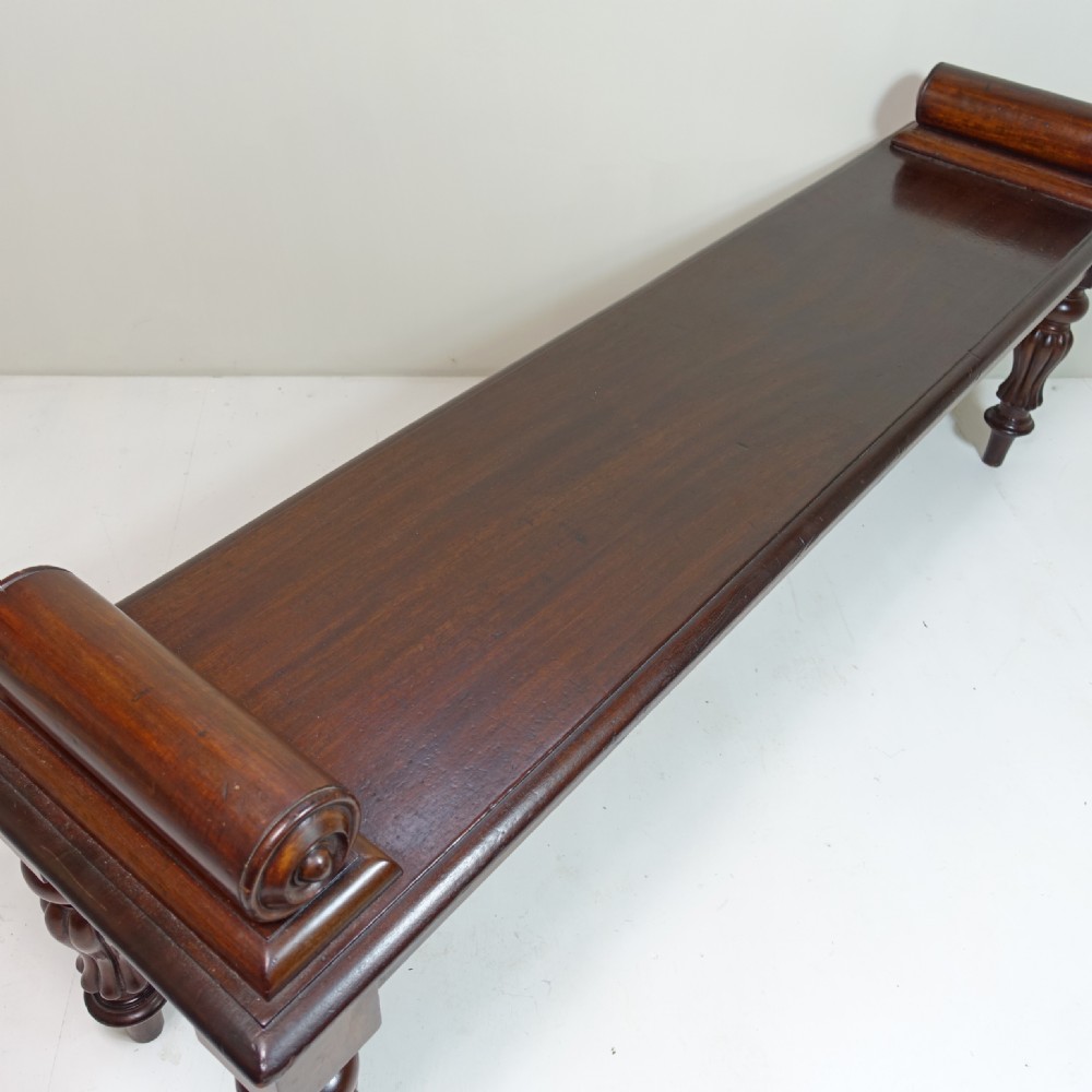 LONG 19TH C MAHOGANY HALL BENCH View III
