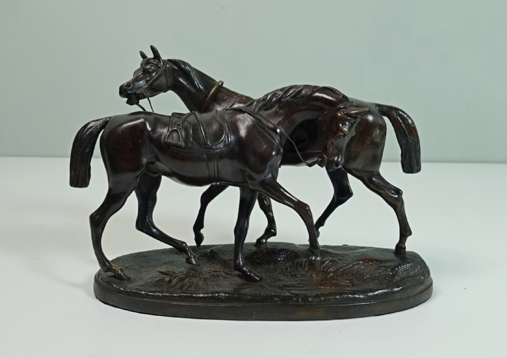A 19TH C BRONZE OF STALLION HORSES