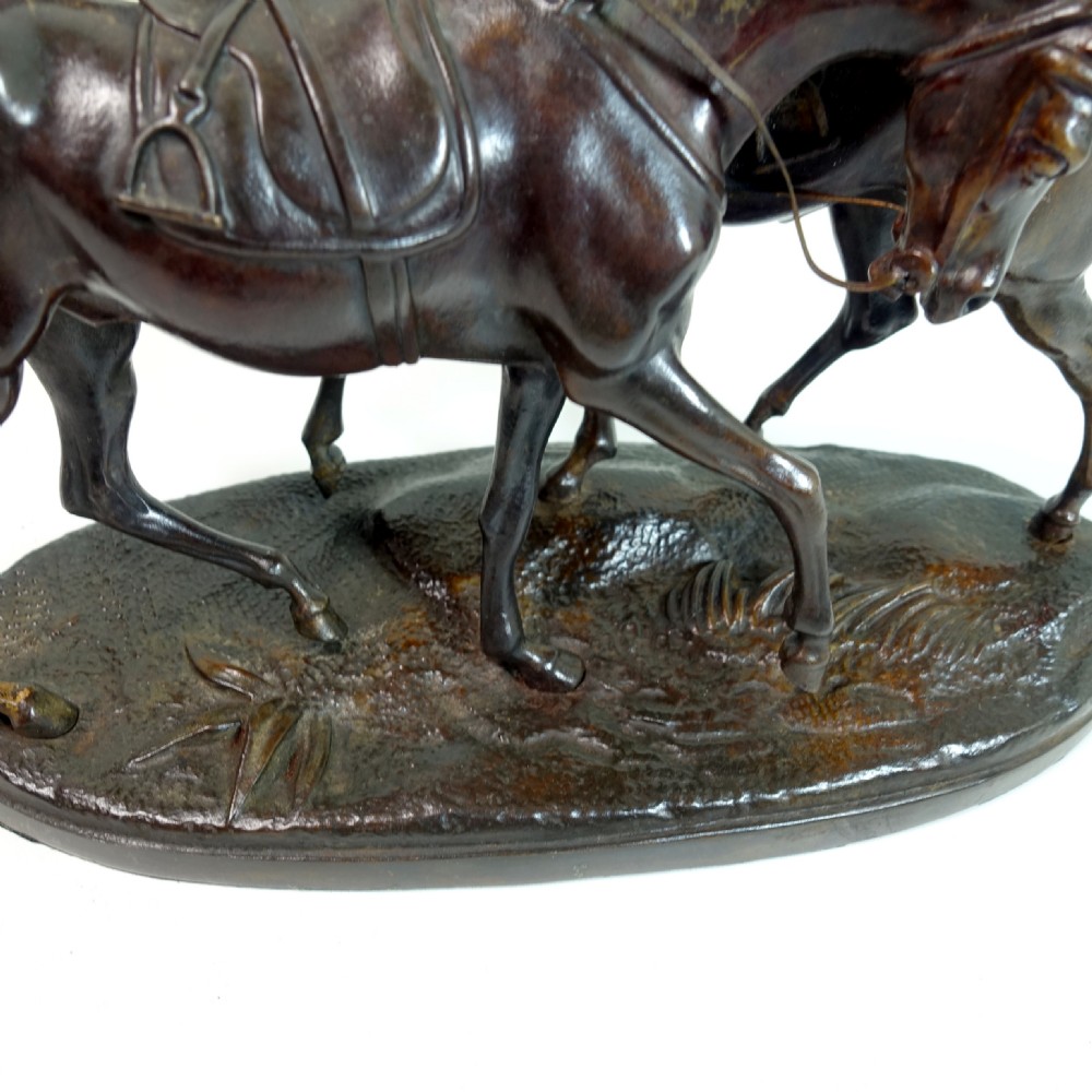 A 19TH C BRONZE OF STALLION HORSES View III