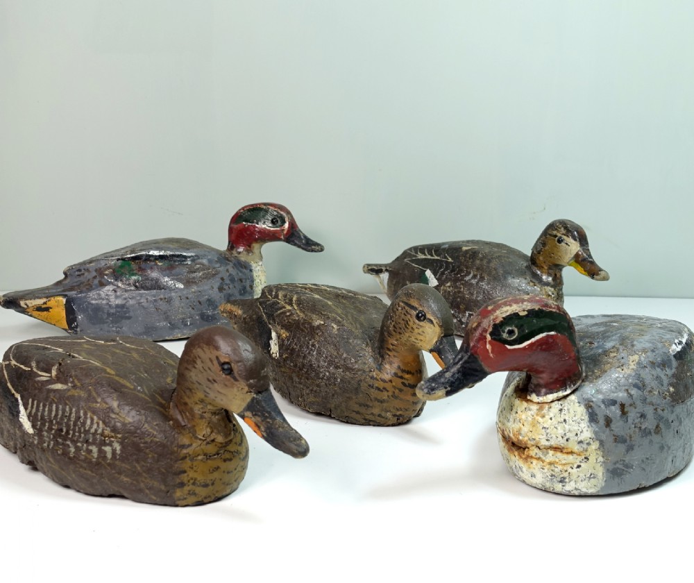 A COLLECTION OF FIVE 19TH C CORK DECOY DUCKS