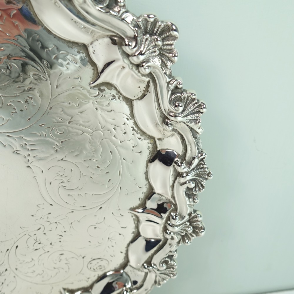 A 19TH C SOLID SILVER ENGRAVED SALVER View II