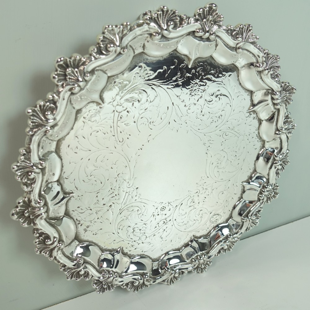 A 19TH C SOLID SILVER ENGRAVED SALVER View IV