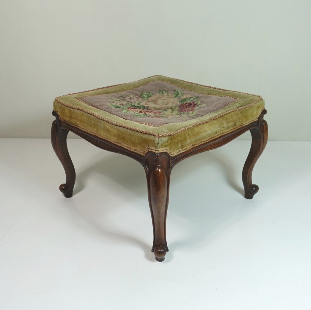 19TH C MAHOGANY & NEEDLEWORK STOOL