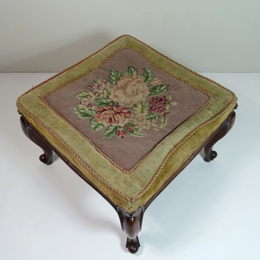 19TH C MAHOGANY & NEEDLEWORK STOOL View III