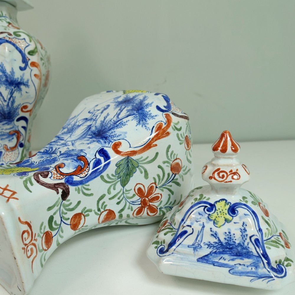 PAIR OF 18TH C DELFT VASES & COVERS View V