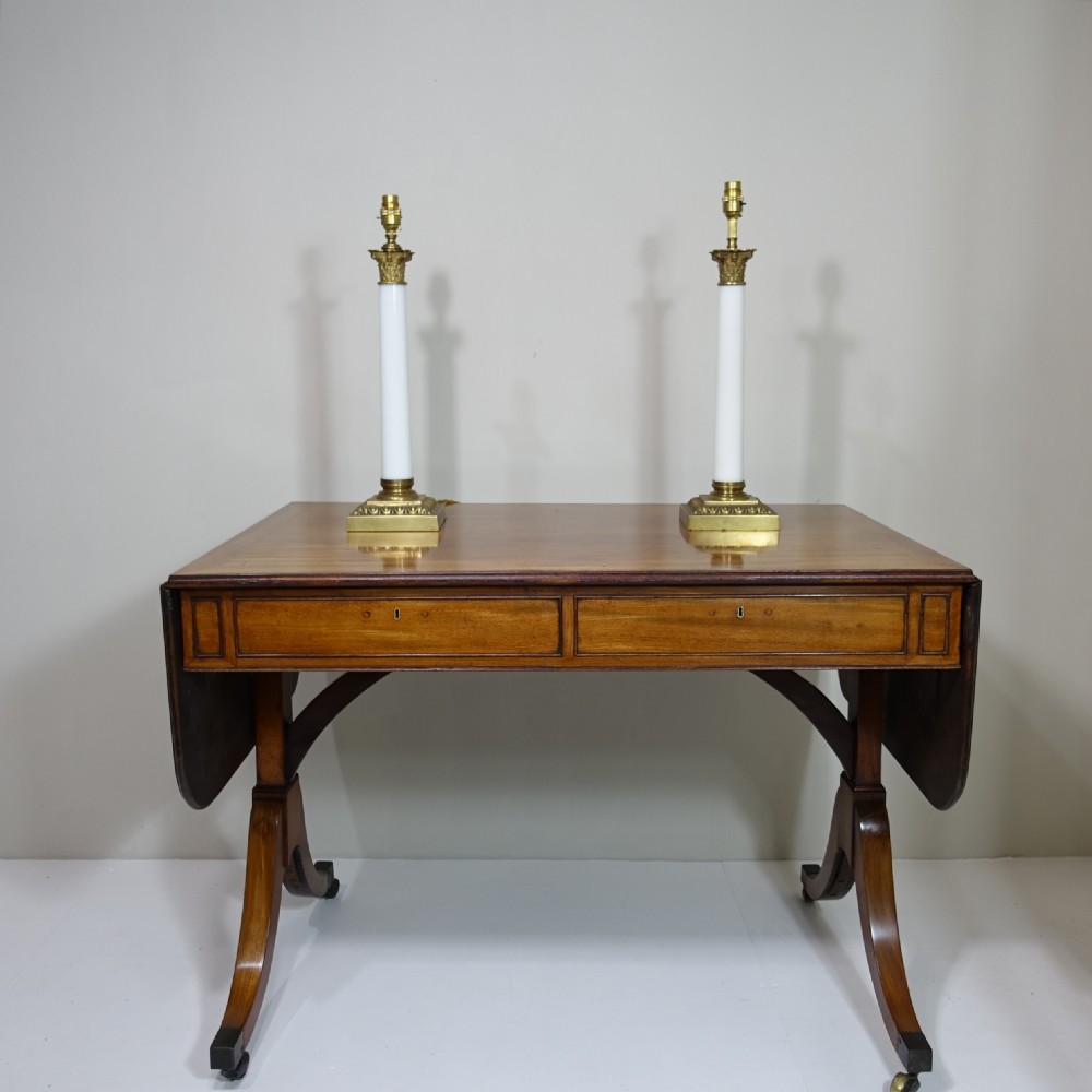 PAIR OF BRASS & OPALINE LAMPS View II