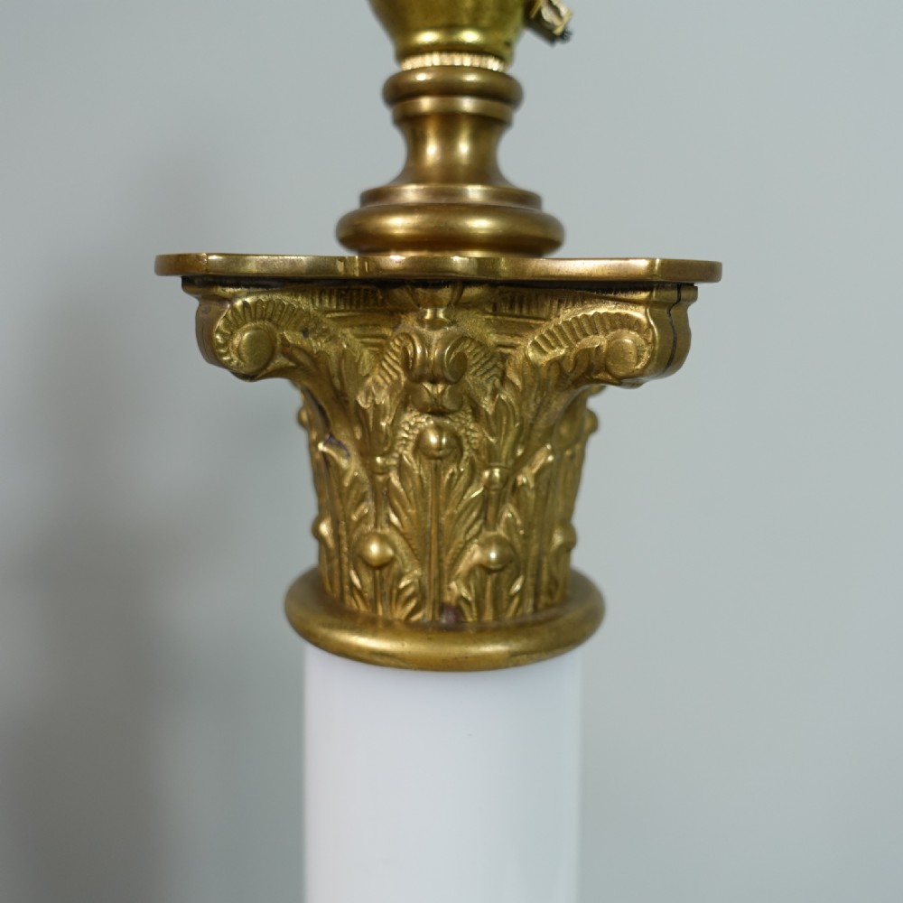 PAIR OF BRASS & OPALINE LAMPS View III