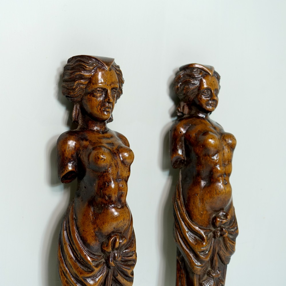 PAIR OF 17TH C WALNUT TERM FIGURES View II