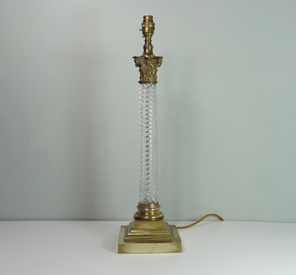 19TH C BRASS & GLASS LAMP BASE