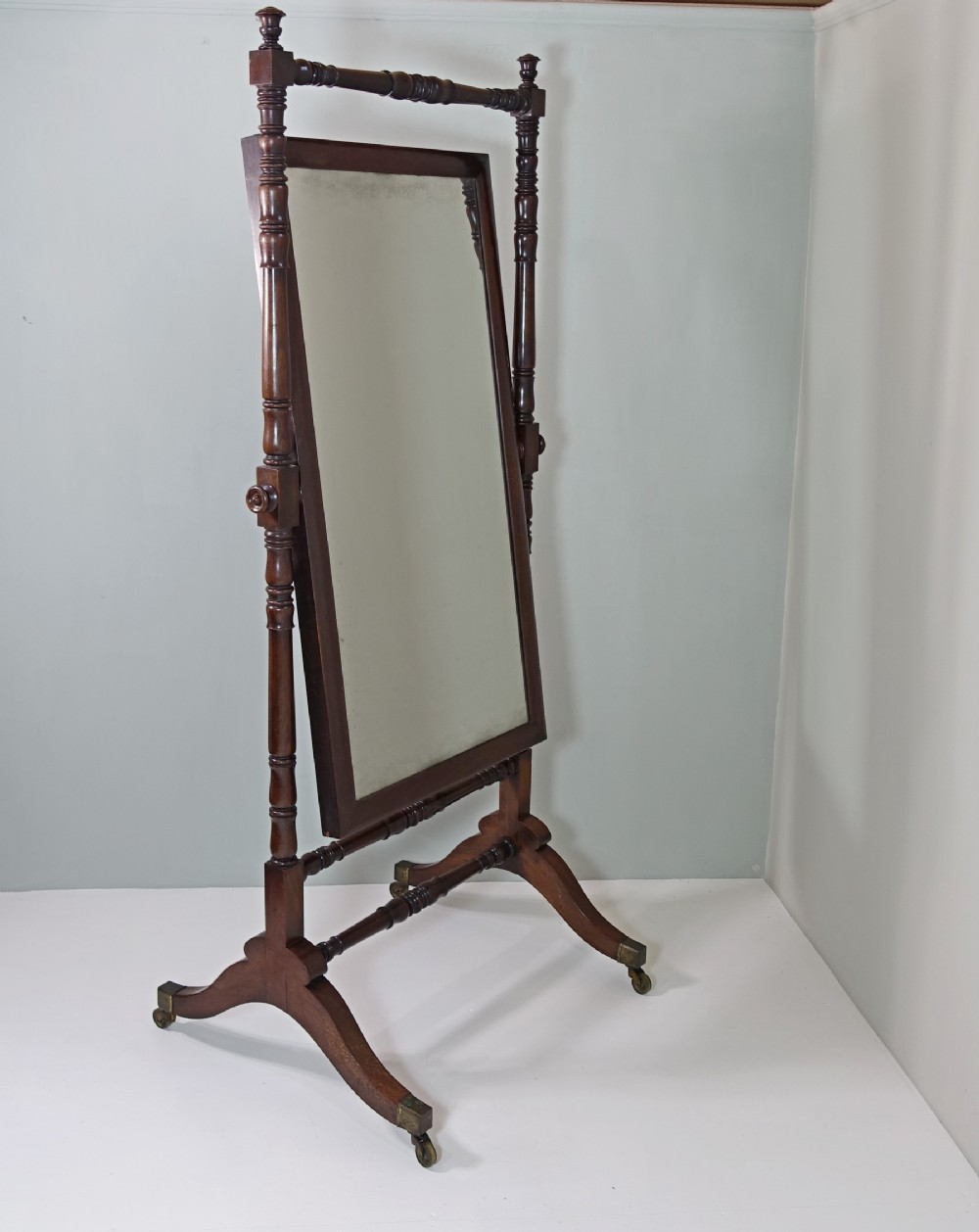 EARLY 19TH C MAHOGANY CHEVAL MIRROR