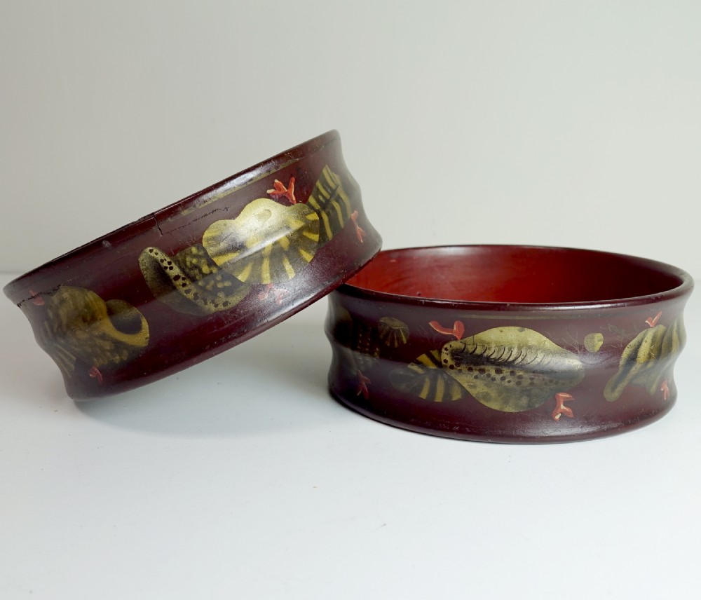 PAIR OF REGENCY PAPIER MACHE COASTERS