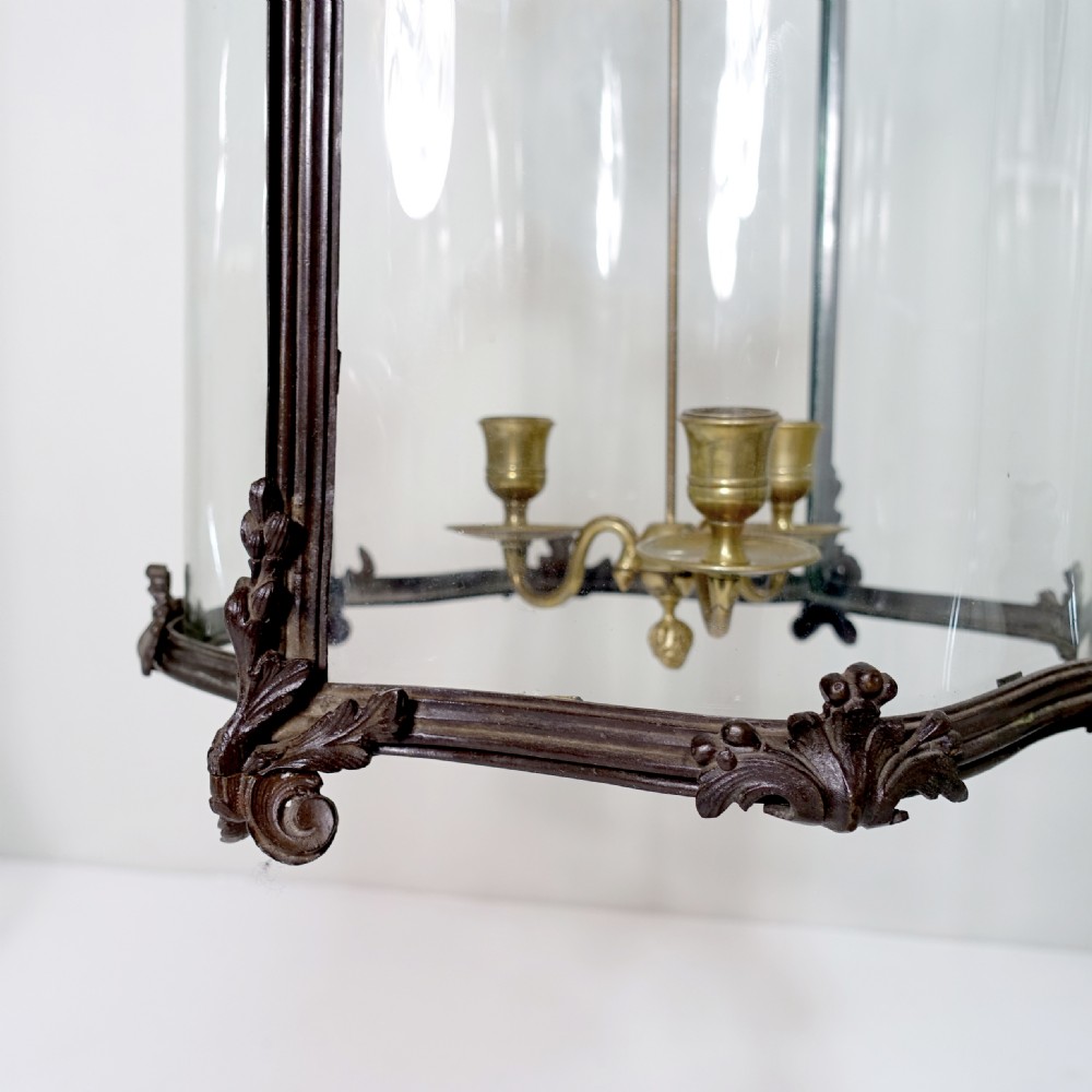 LARGE 19TH C BRONZE LANTERN WITH CURVED GLASS View II