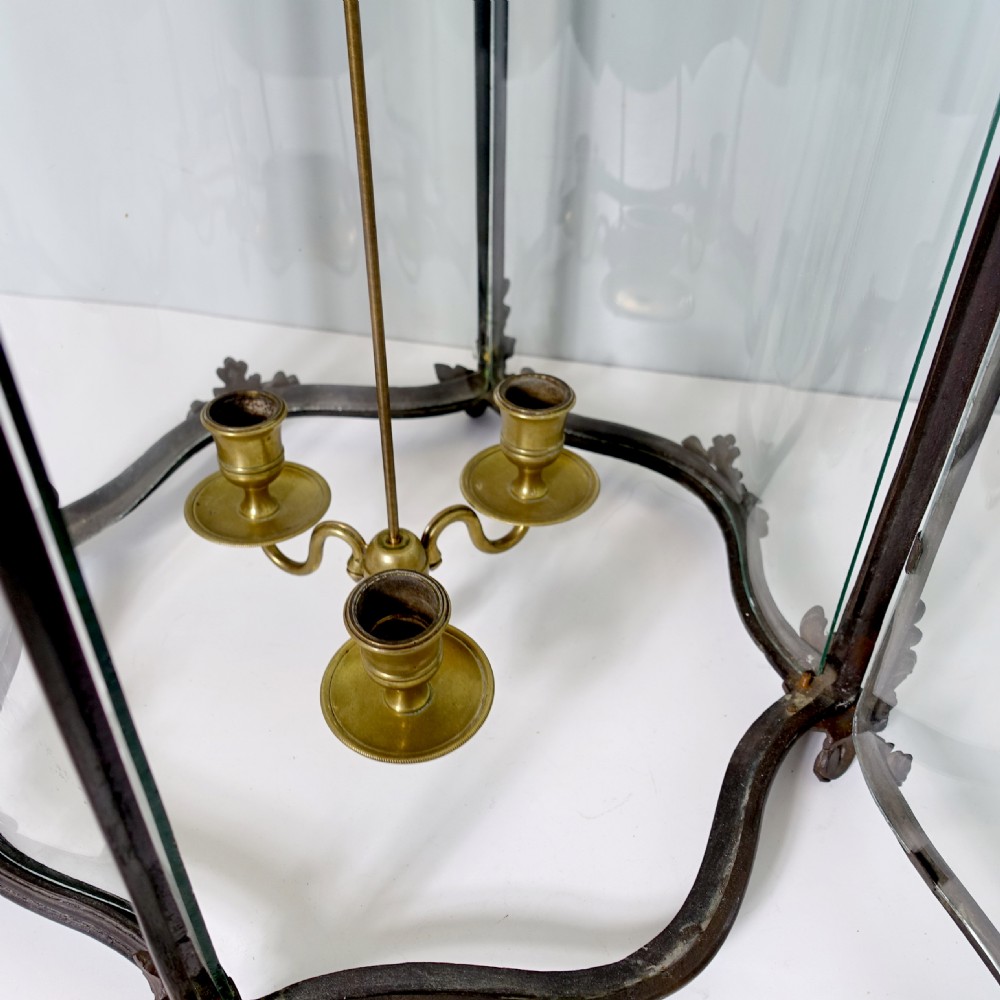 LARGE 19TH C BRONZE LANTERN WITH CURVED GLASS View VI