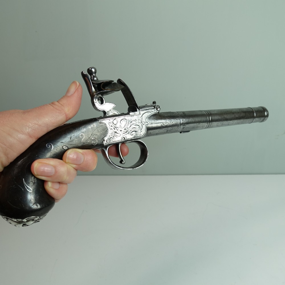 18TH C FLINTLOCK PISTOL WITH MASK DECORATION View V