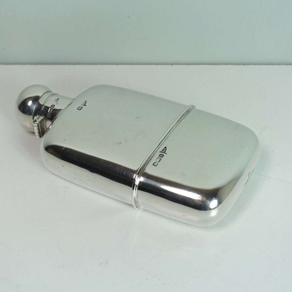 SOLID SILVER HIP FLASK, SHEFFIELD 1910 View III