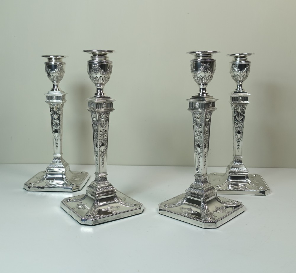 SET OF FOUR SILVER CANDLESTICKS, CHESTER 1914