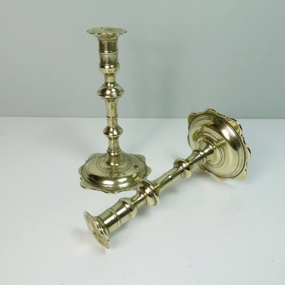 PAIR OF 18TH C BRASS CANDLESTICKS