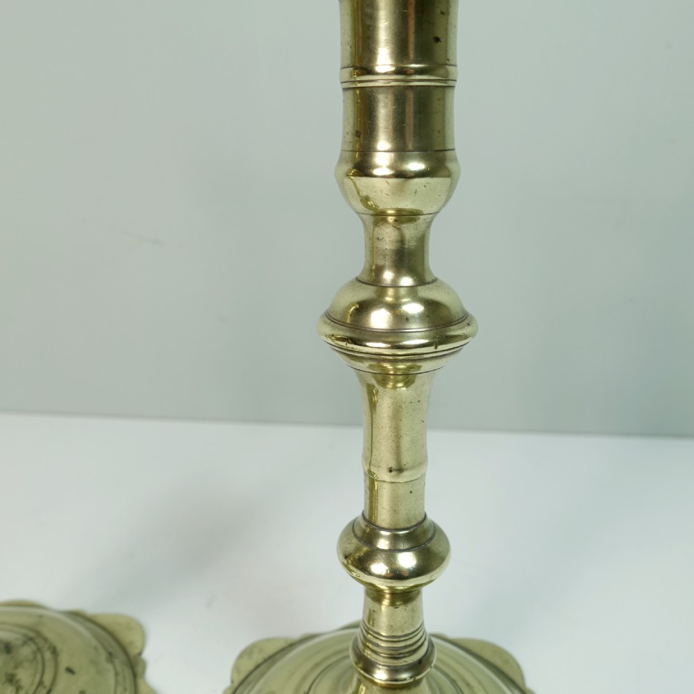 PAIR OF 18TH C BRASS CANDLESTICKS View IV