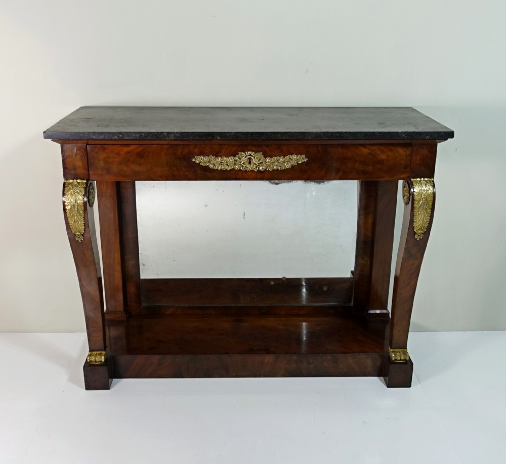 EARLY 19TH C MAHOGANY &  MARBLE CONSOLE TABLE