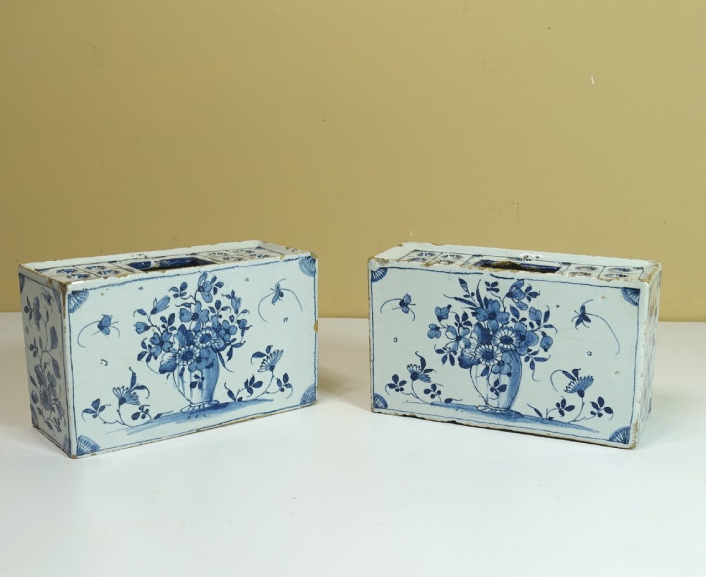 PAIR OF 18TH C LONDON DELFT FLOWER BRICKS