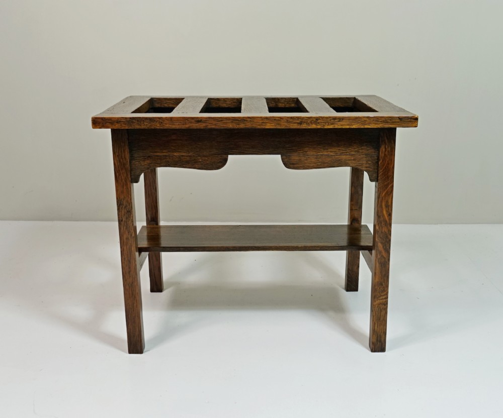 19TH C OAK LUGGAGE STAND WITH SHELF
