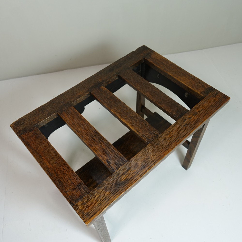 19TH C OAK LUGGAGE STAND WITH SHELF View V
