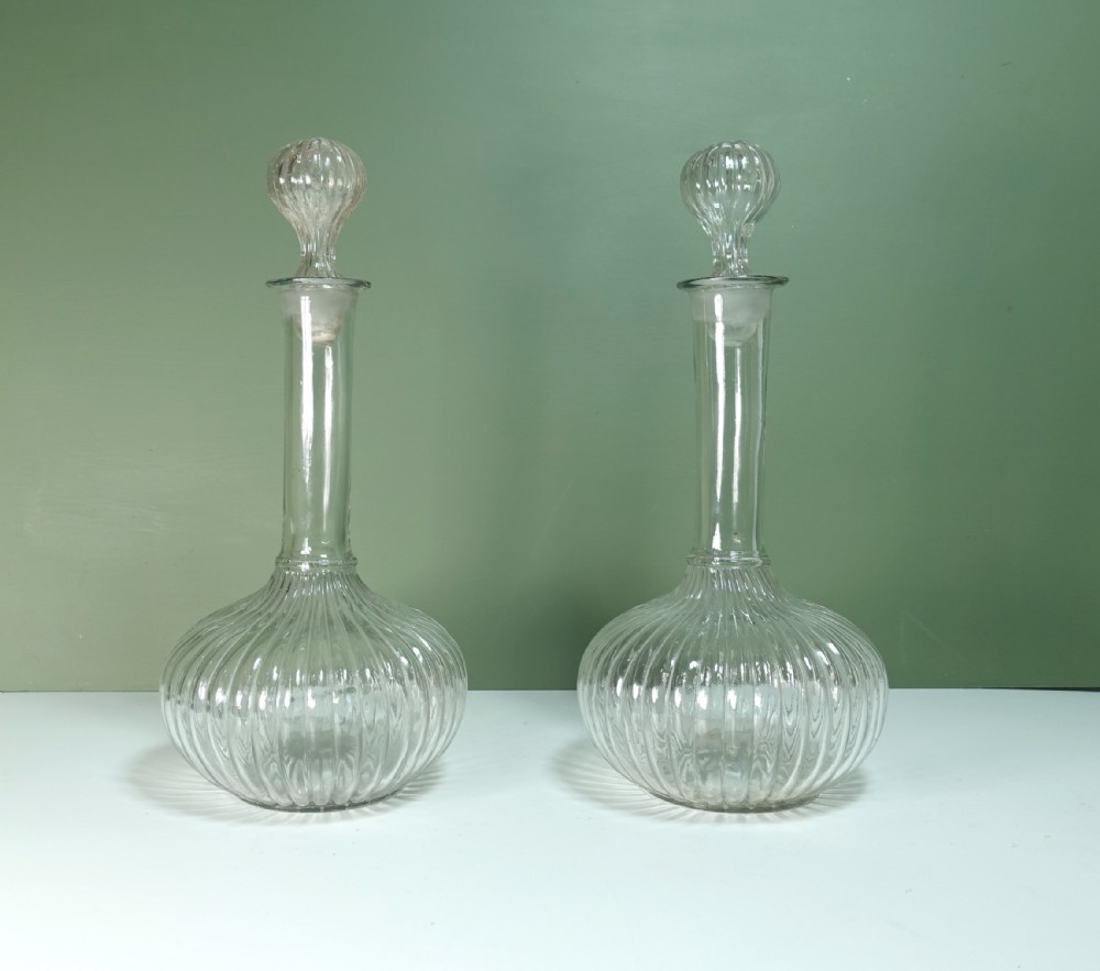 PAIR OF LARGE 19TH C DECANTERS