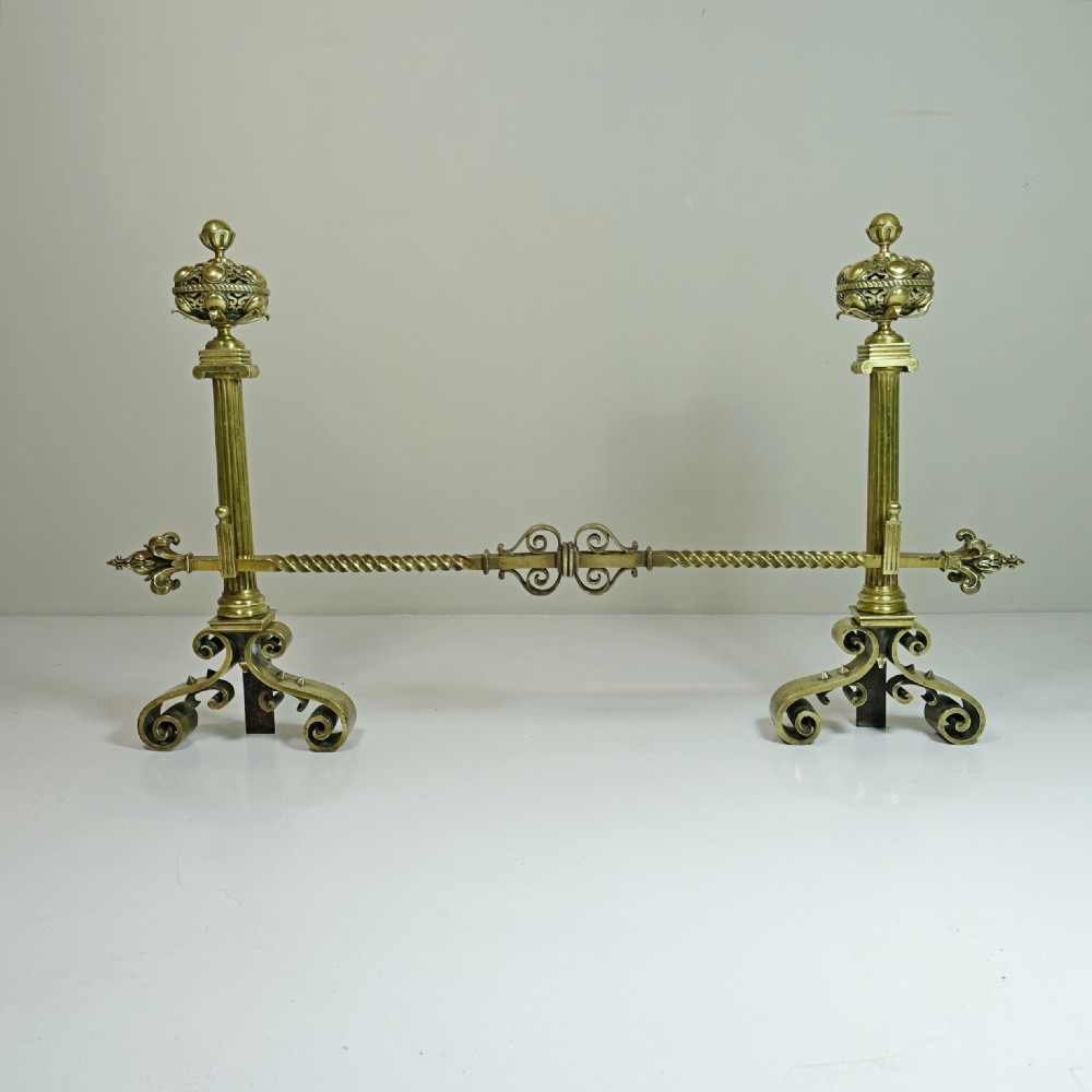 PAIR OF 19TH C BRASS FIRE DOGS