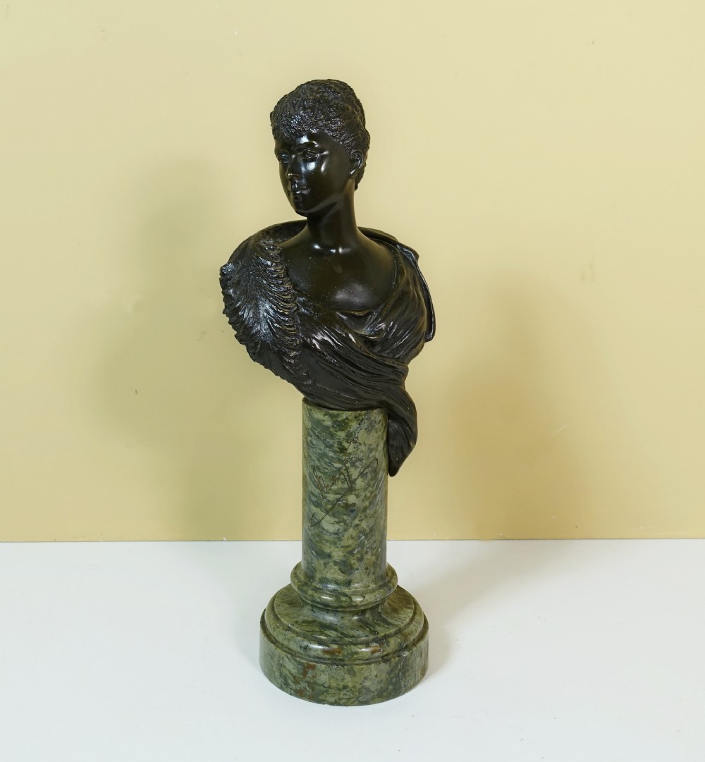 19TH C BRONZE BUST ON MARBLE PEDESTAL