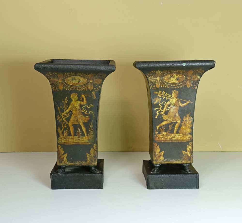 PAIR OF 19TH C TOLE VASES