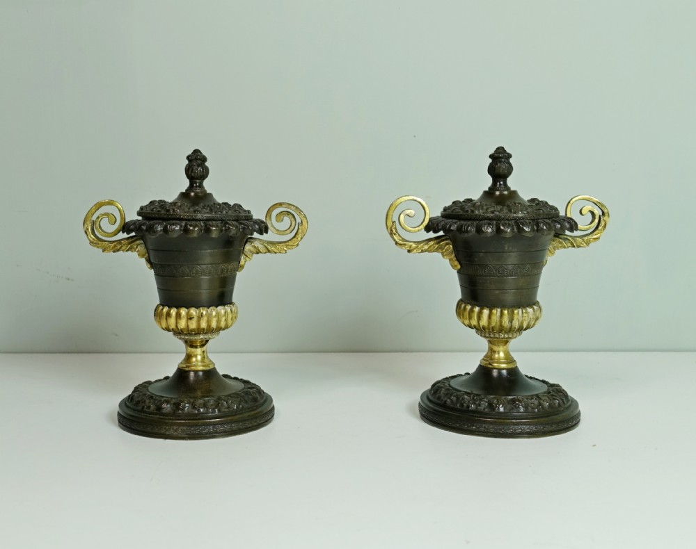PAIR OF BRONZE & ORMOLU PASTILLE BURNERS