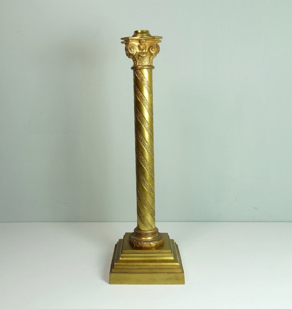 19TH C GILT BRASS LAMP