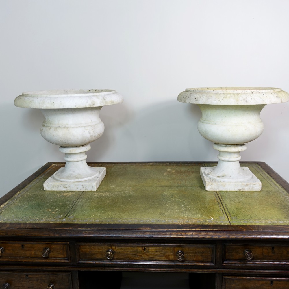 PAIR OF 19TH C WHITE MARBLE VASES