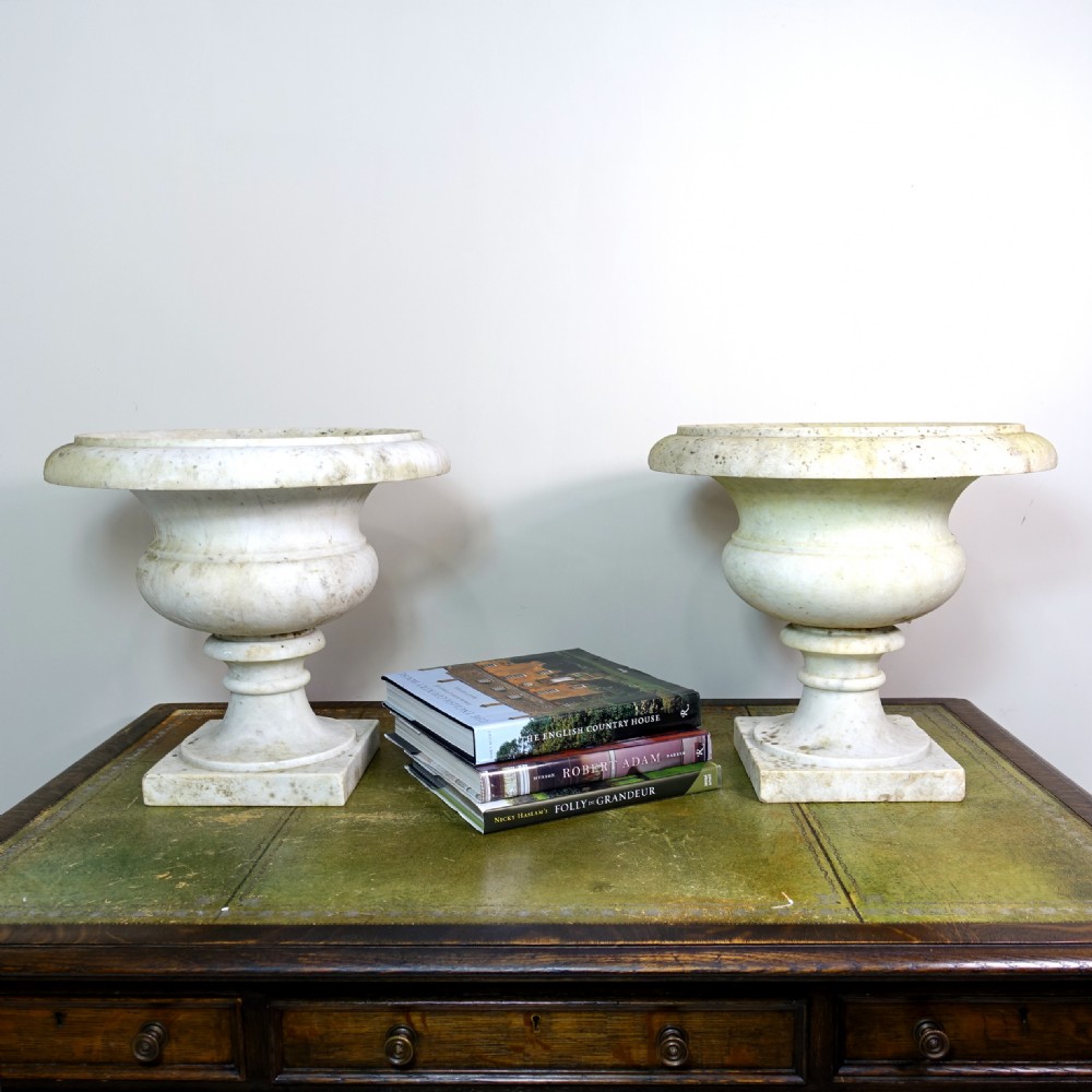 PAIR OF 19TH C WHITE MARBLE VASES View II