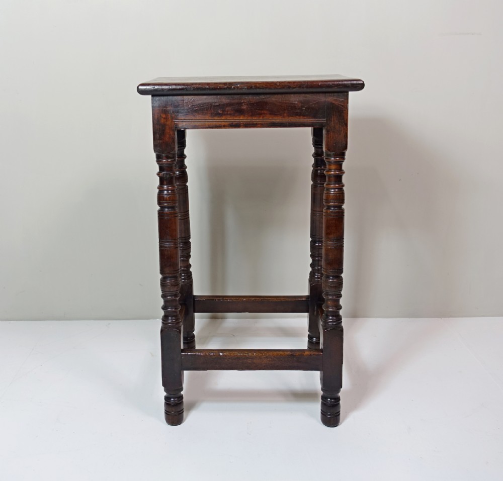 TALL 19TH C OAK STOOL