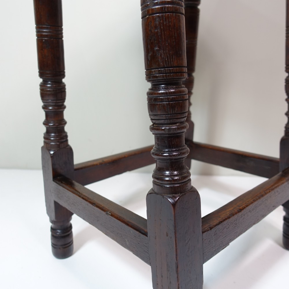 TALL 19TH C OAK STOOL View V