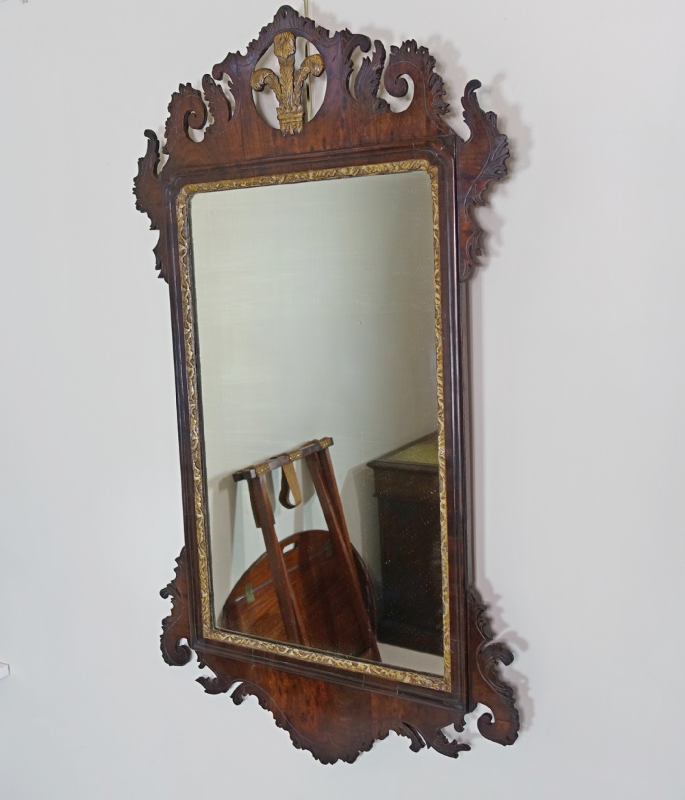 18TH C MAHOGANY & GILT MIRROR