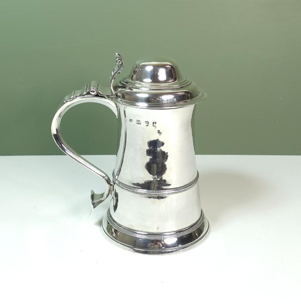 LARGE 18TH C SILVER TANKARD