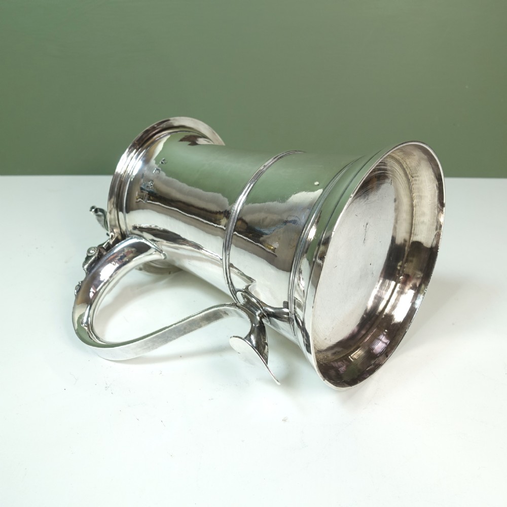 LARGE 18TH C SILVER TANKARD View III