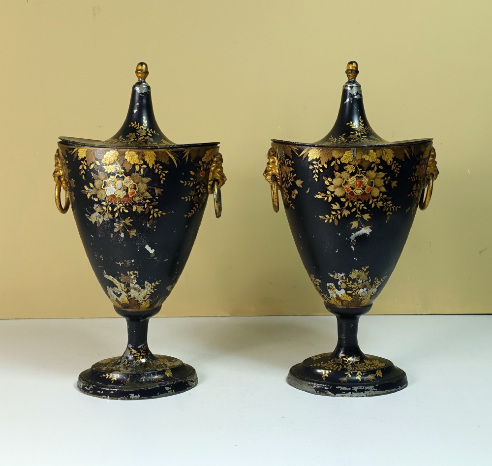 PAIR OF EARLY 19TH C TOLE CHESTNUT VASES