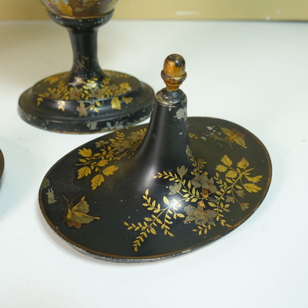 PAIR OF EARLY 19TH C TOLE CHESTNUT VASES View III