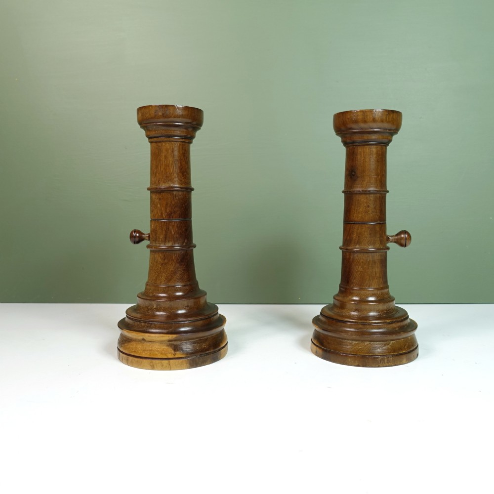 PAIR OF 19TH C OLIVE WOOD CANDLESTICKS