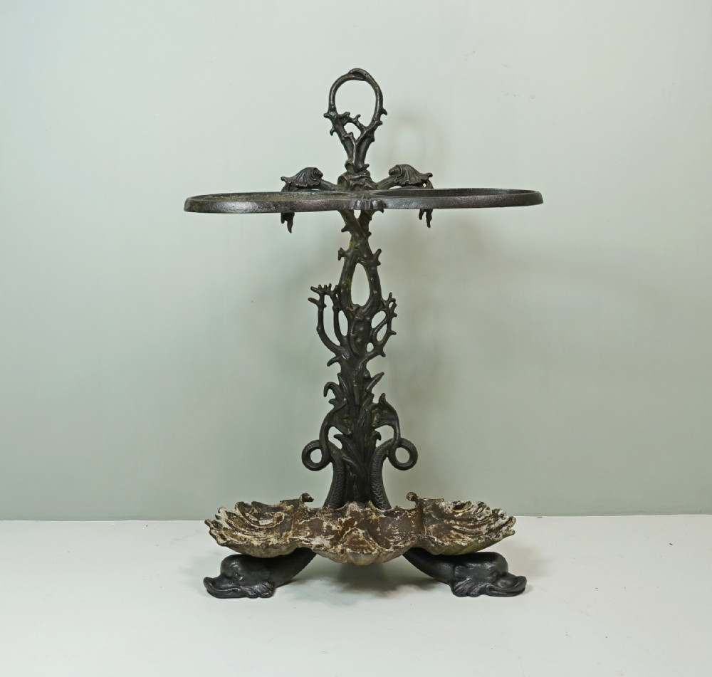 19TH C DOLPHIN CAST IRON STICK STAND