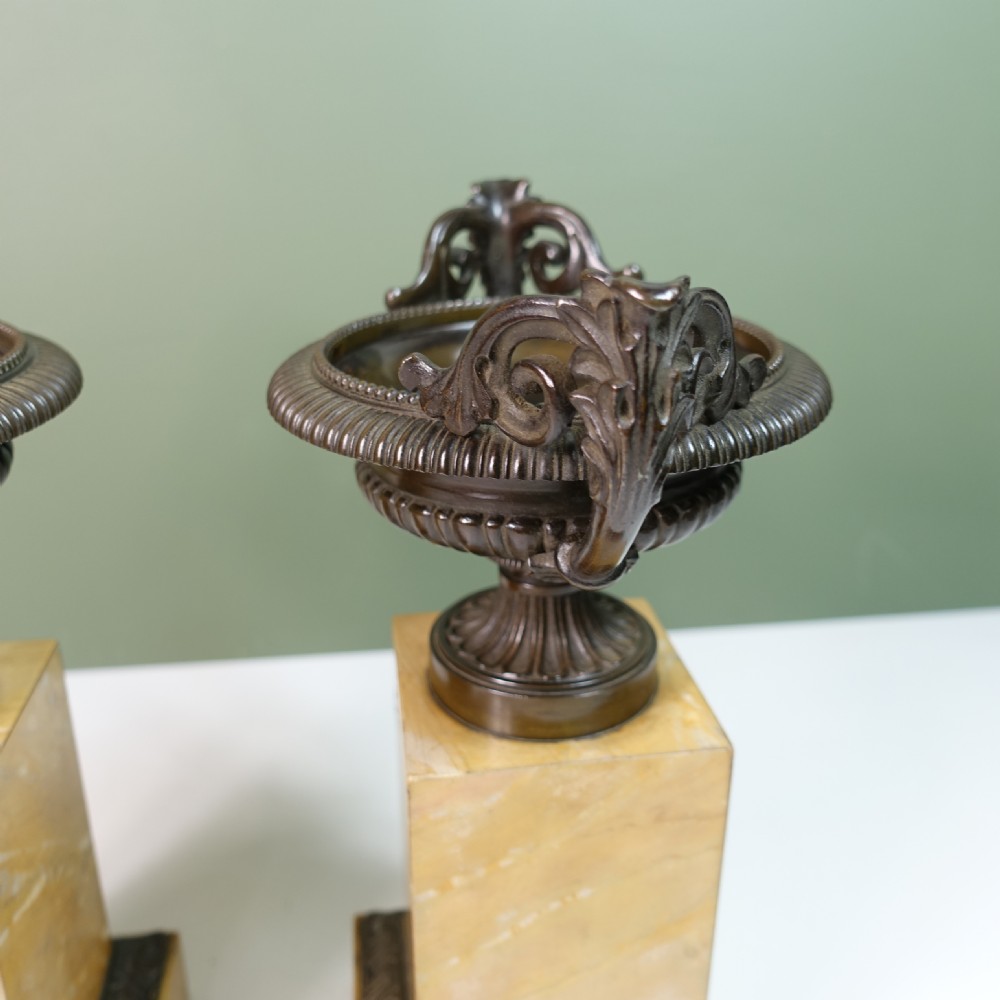 PAIR OF REGENCY BRONZE & MARBLE TAZZA View VI