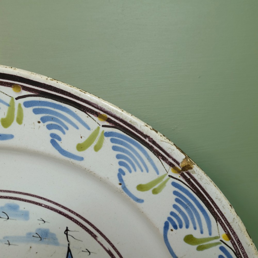 18TH C TIN GLAZED POLYCHROME CHARGER View IV